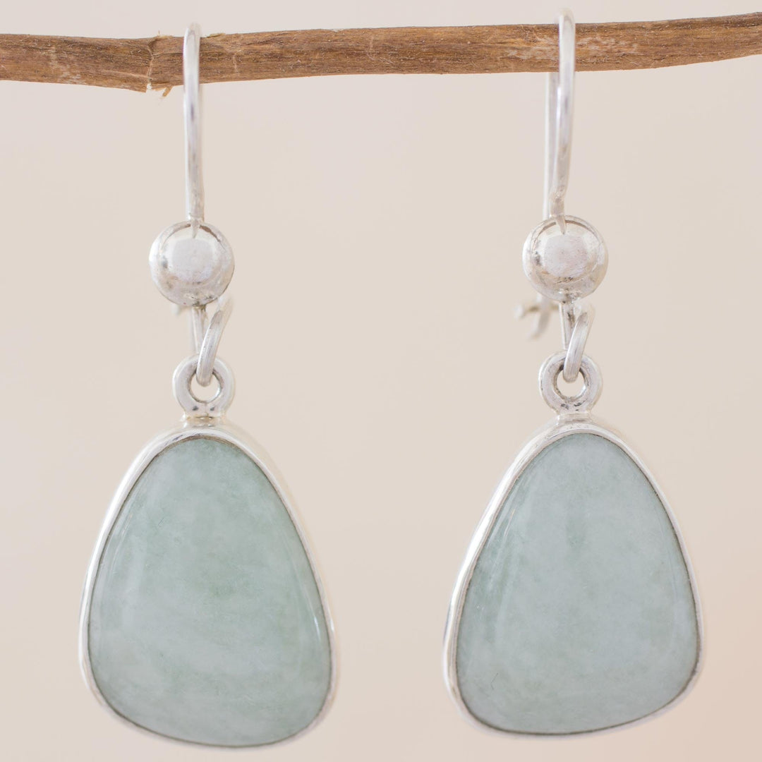Handcrafted Sterling Silver Apple Green Jade Earrings - Apple Green