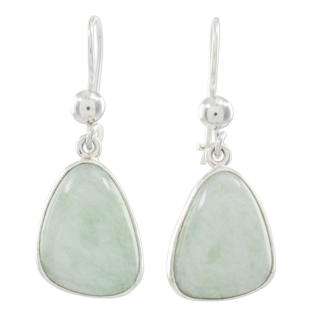 Handcrafted Sterling Silver Apple Green Jade Earrings - Apple Green