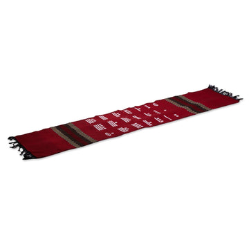 Handwoven Red Cotton Table Runner with Maya Numbers - Red Maya Math