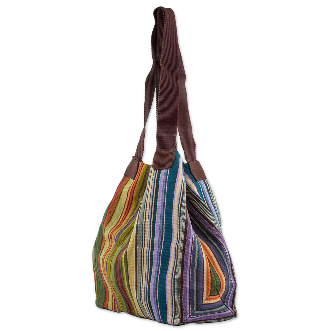 100% Cotton Colorful Striped Tote Handbag - Earth and Sky