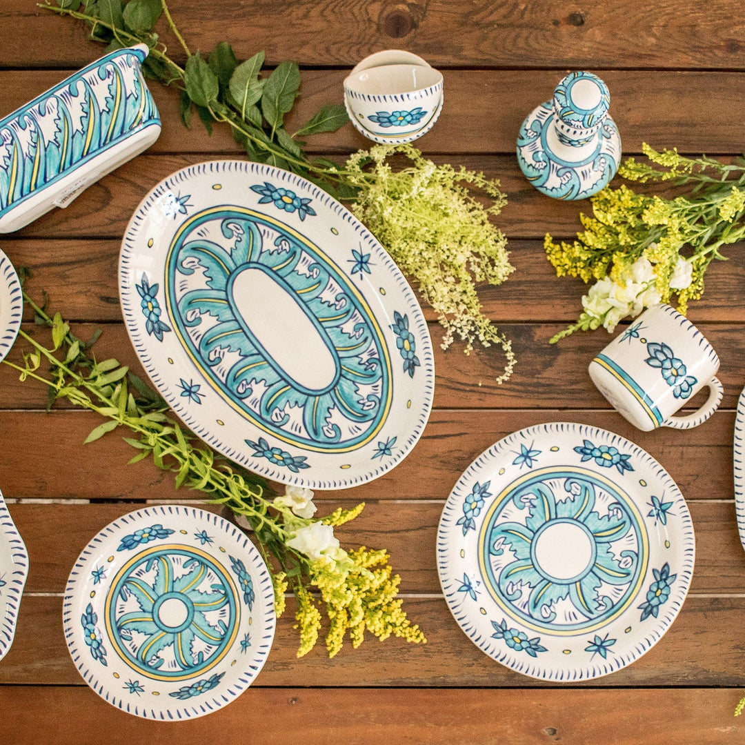 Oval Ceramic Platter with Floral Motif - Bermuda