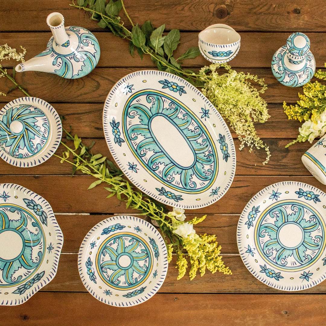 Oval Ceramic Platter with Floral Motif - Bermuda