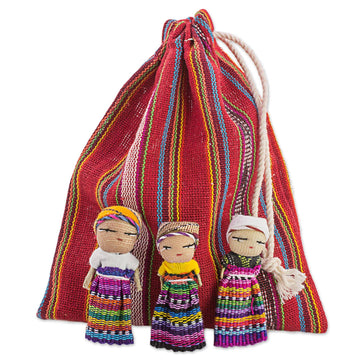 Set of 12 Guatemalan Worry Dolls with Pouch in 100% Cotton - The Worry Doll League