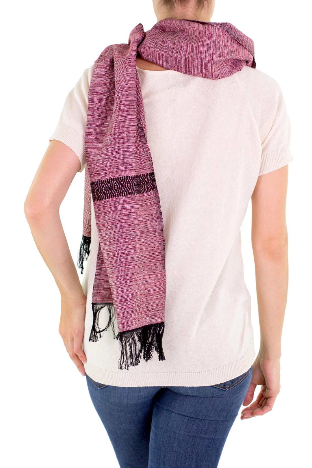 Cotton Scarf in Red White and Black Hand Woven - Mesmerizing Crimson