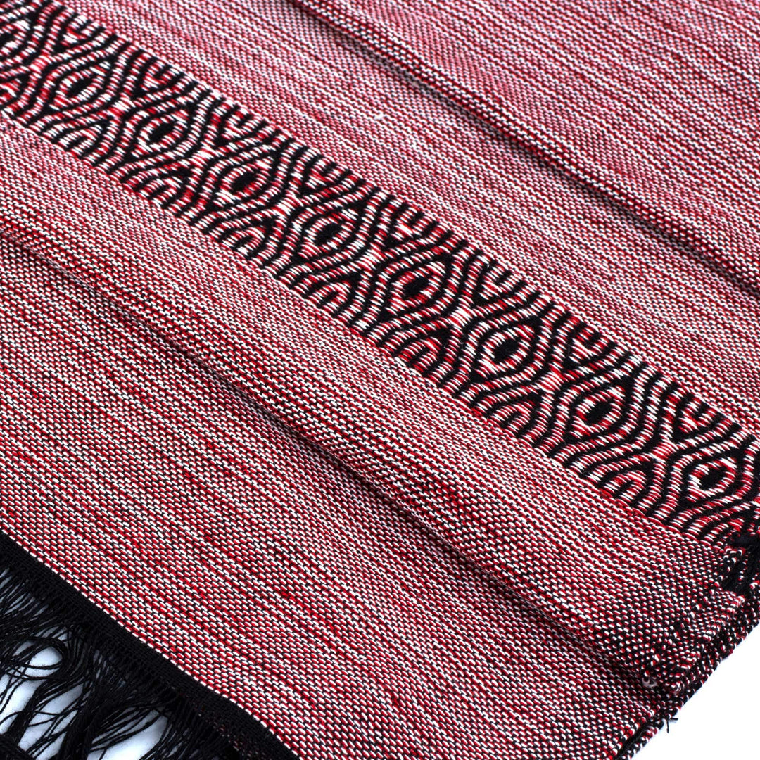 Cotton Scarf in Red White and Black Hand Woven - Mesmerizing Crimson