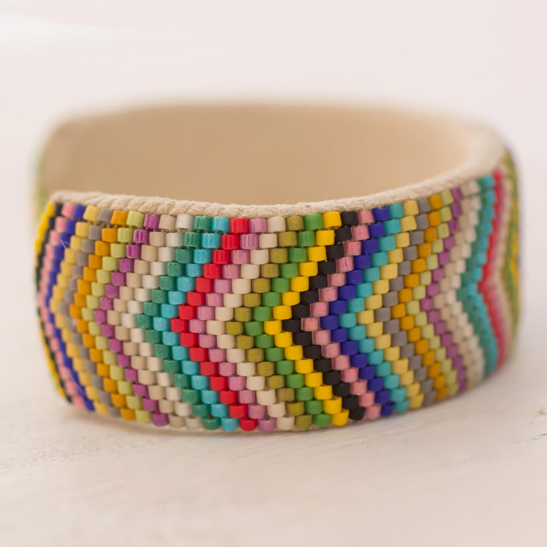 Glass Beaded Cuff Bracelet Rhombus Motif from El Salvador - Sun's Path