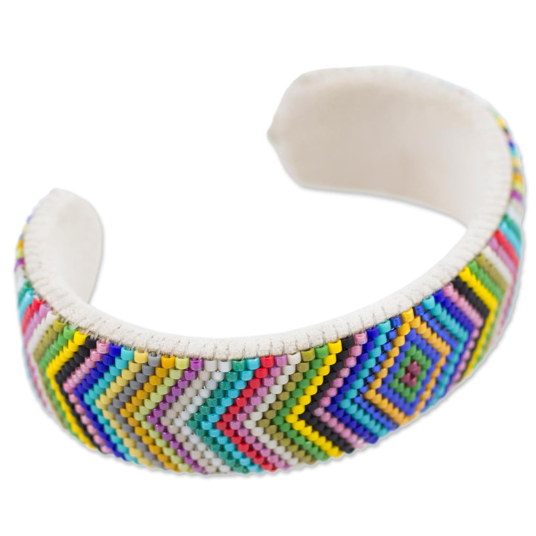 Glass Beaded Cuff Bracelet Rhombus Motif from El Salvador - Sun's Path