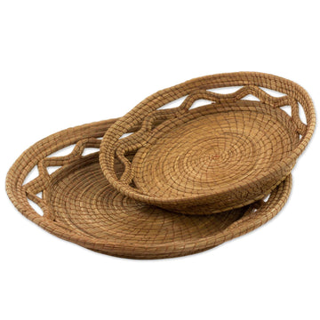 Hand Made Pine Needle Baskets (Pair) - Natural Details