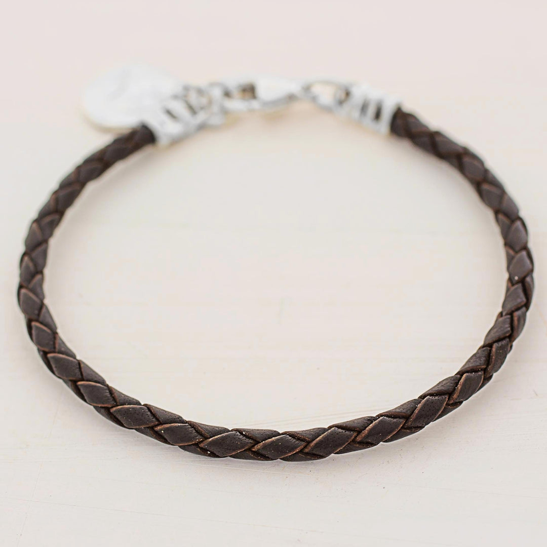 Fine Silver Brown Leather Charm Wristband Bracelet Guatemala - Walk of Life in Brown