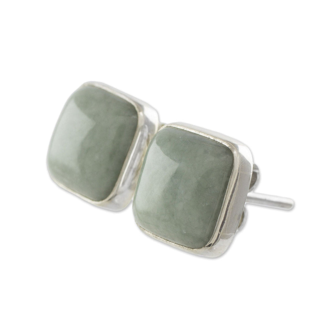 Natural Apple Green Maya Jade and Silver 925 Stud Earrings - Apple Green Symmetry