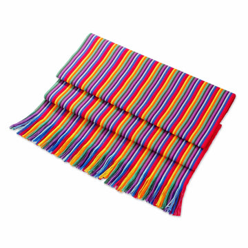 Multicolor Striped Cotton Table Runner from Guatemala - Rainbow Colors
