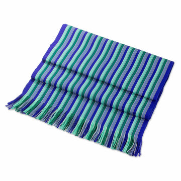 Blue and Green Striped 100% Cotton Table Runner - Ocean Memory