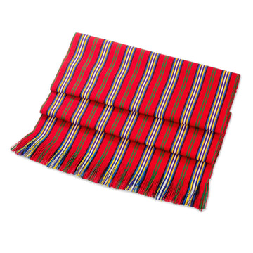 Red Striped 100% Cotton Table Runner from Guatemala - Latin Festival