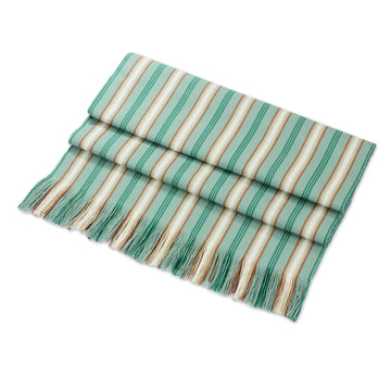 Green Striped Cotton Table Runner from Guatemala - Forest Path