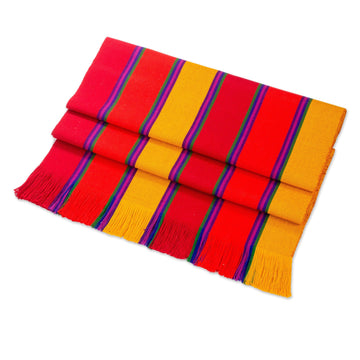 Multicolor Striped Cotton Table Runner from Guatemala - Sunset Glory