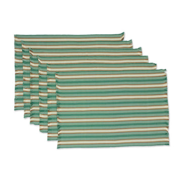 Six Striped Cotton Placemats in Celadon from Guatemala - Celadon Trails