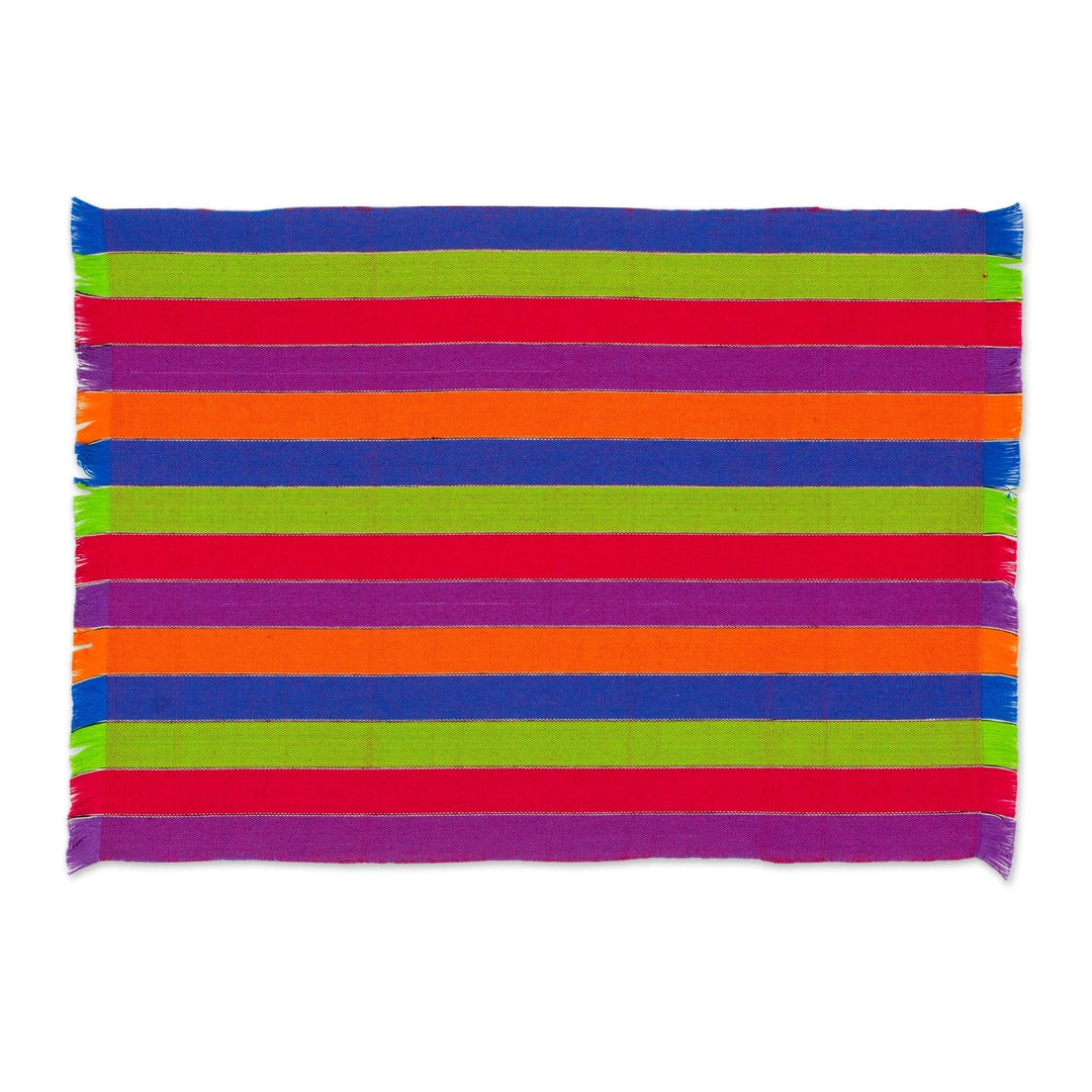 Six Multicolored Striped Cotton Placemats - Harvest Trails