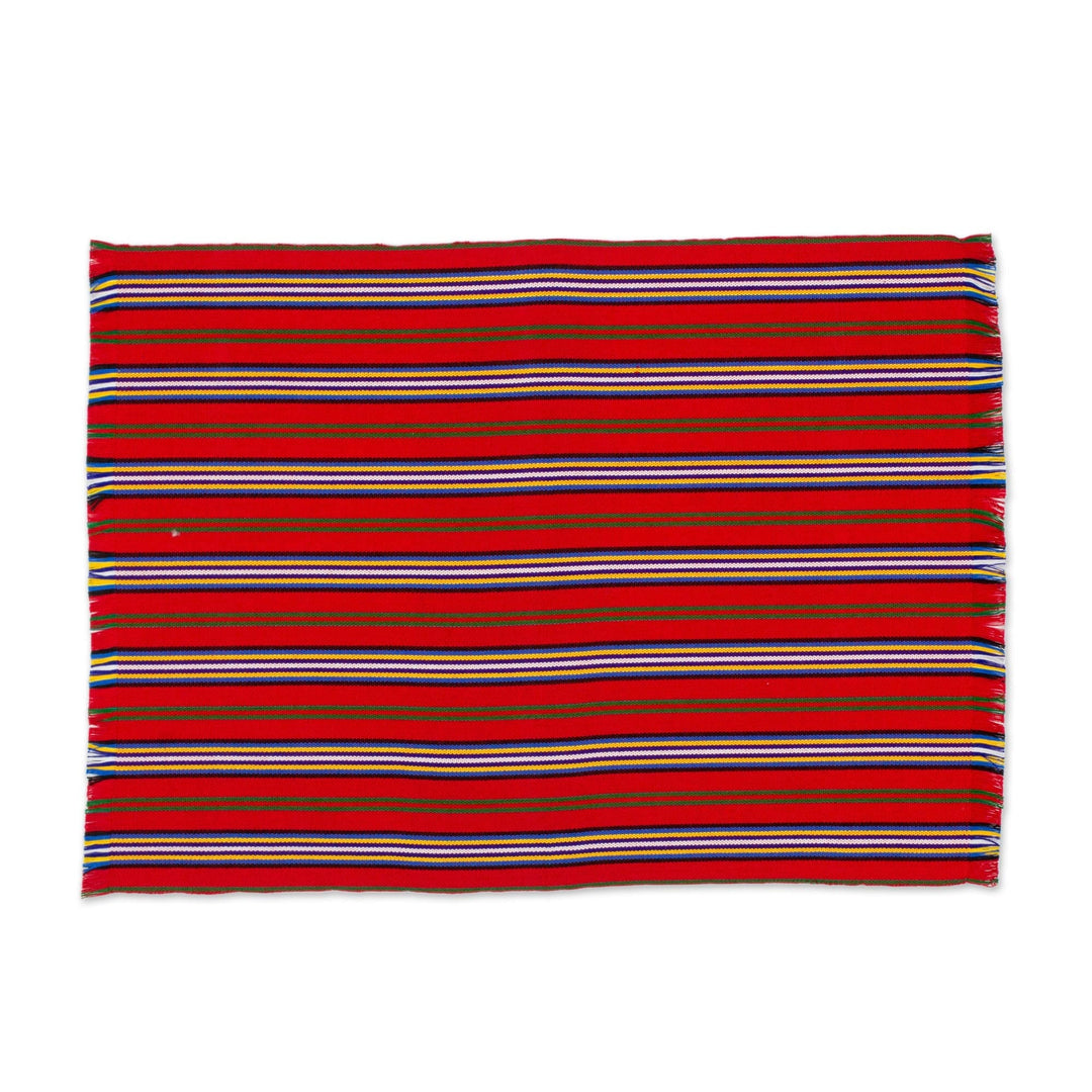 Set of 6 Striped Cotton Placemats and Napkins in Crimson - Palopó Trails