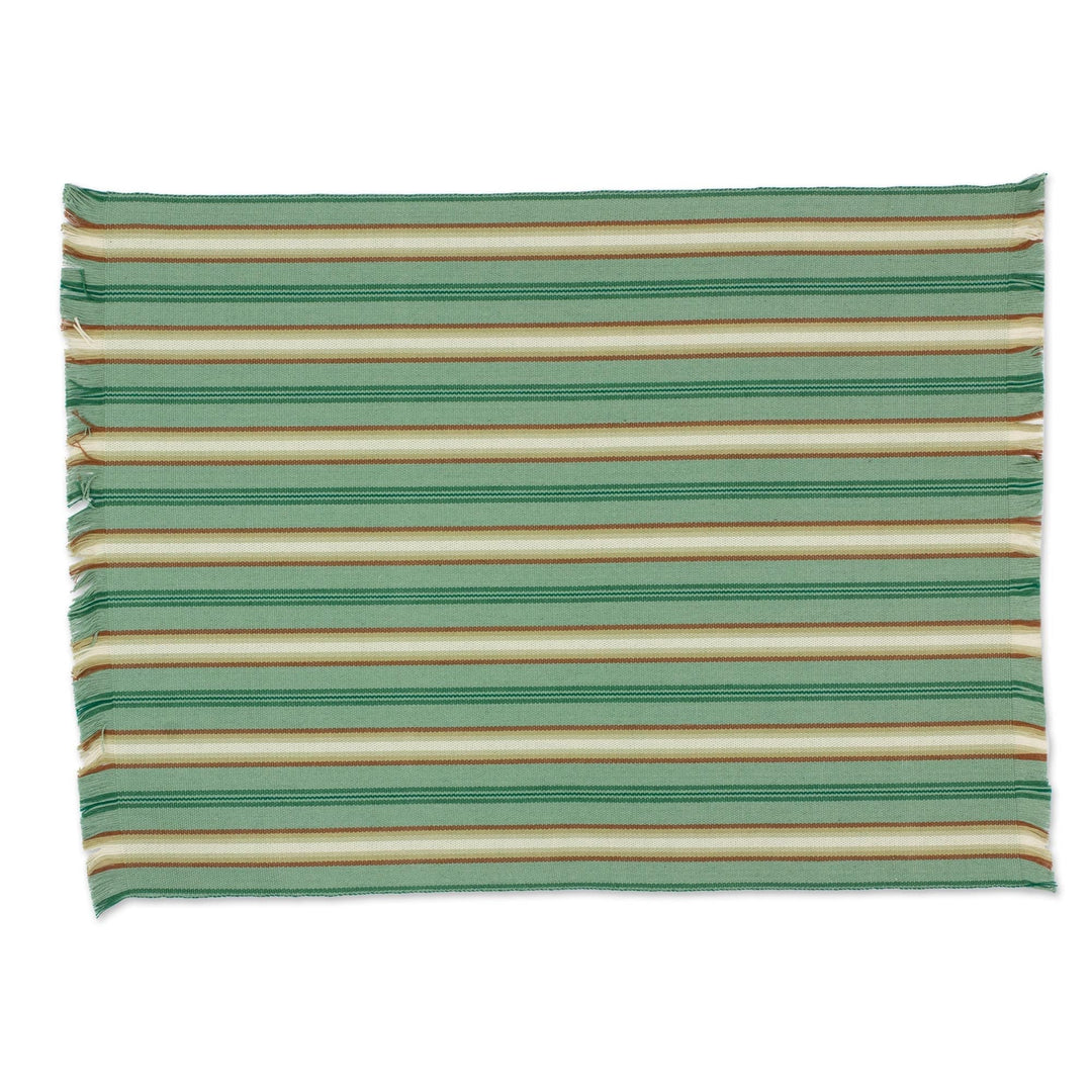Six Cotton Placemats and Napkins in Celadon and Russet - Celadon Trails