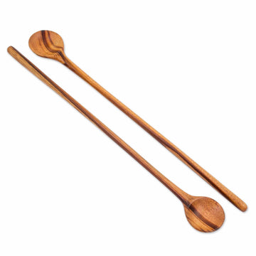 Pair of Handmade Jobillo Wood Cooking Spoons from Guatemala - Homestyle