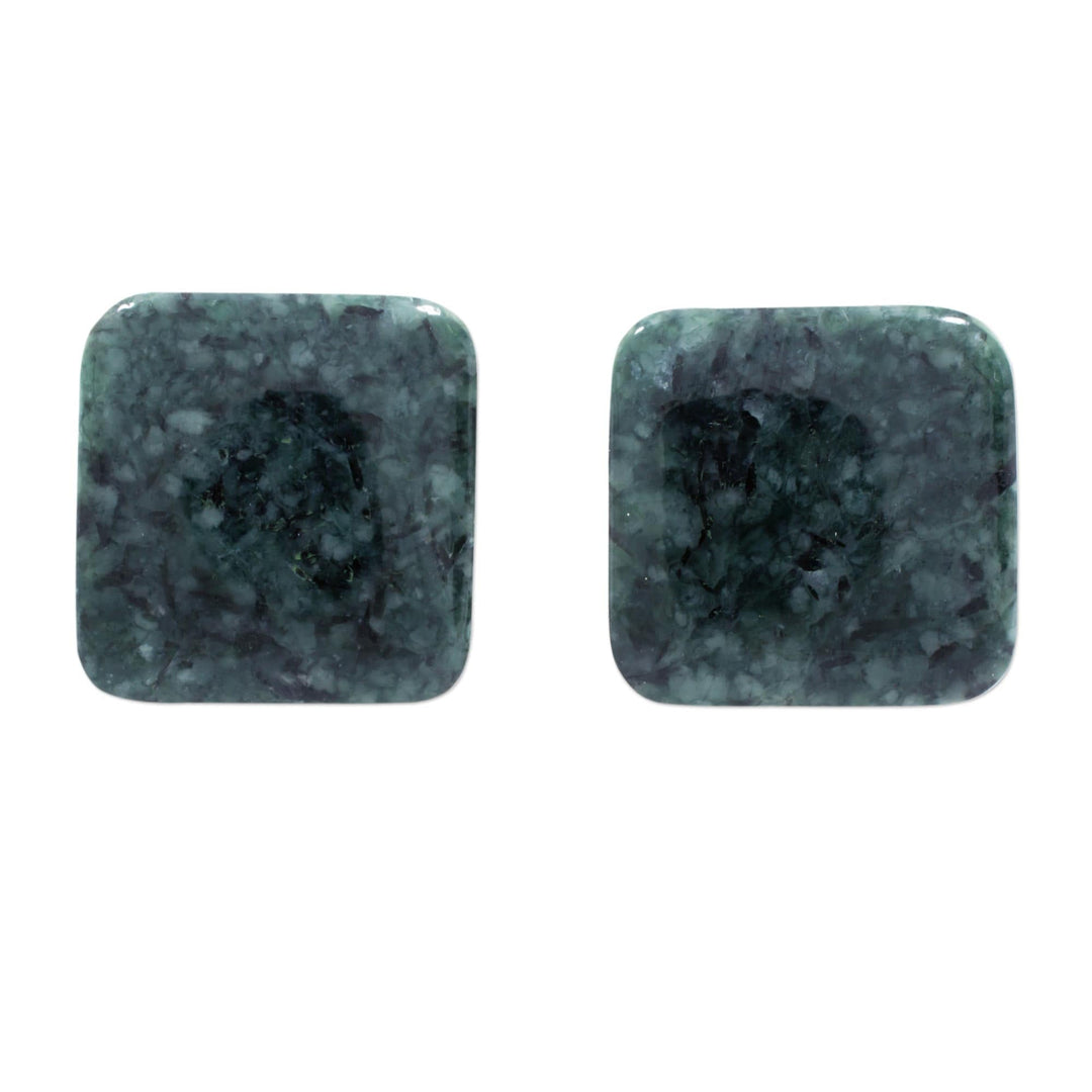 Dark Green Square Jade Stud Earrings - Simply Luxurious in Dark Green