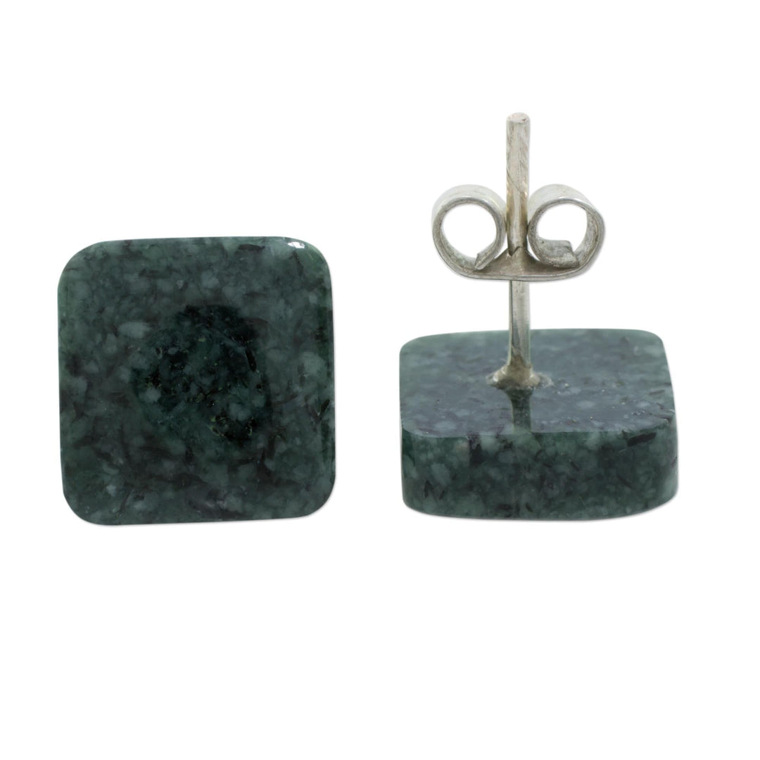 Dark Green Square Jade Stud Earrings - Simply Luxurious in Dark Green