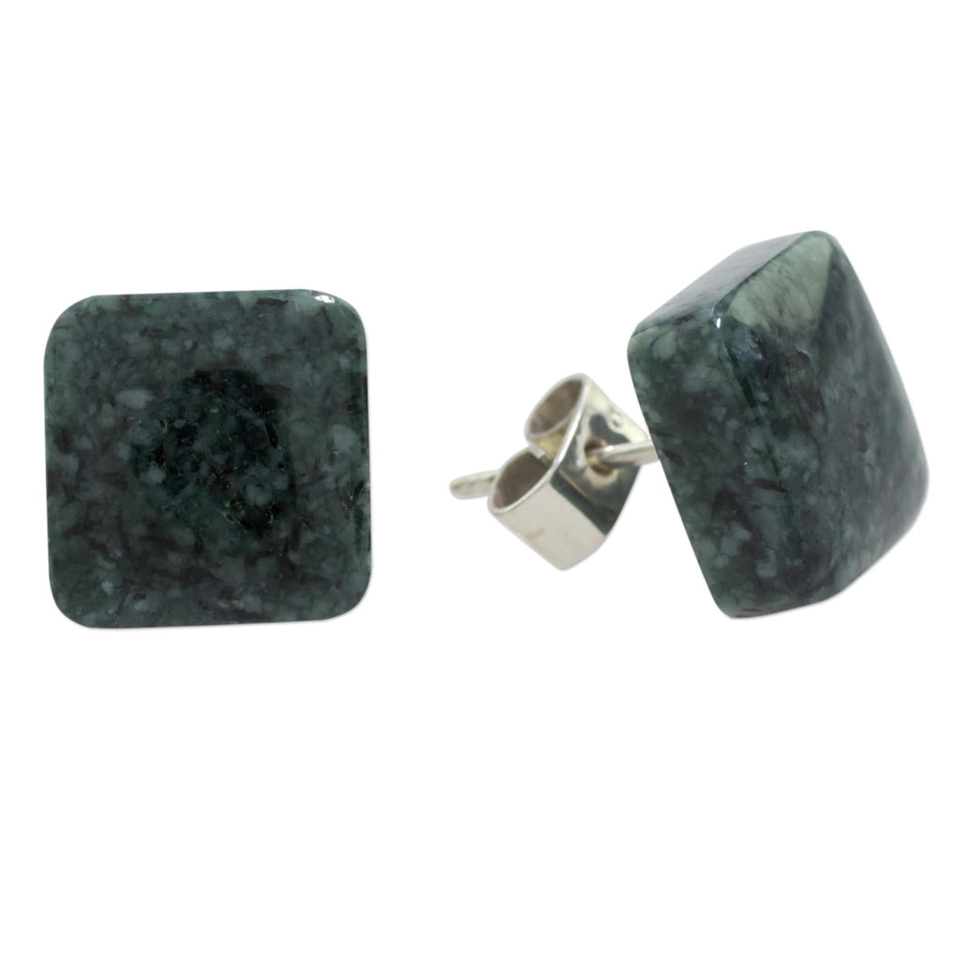 Dark Green Square Jade Stud Earrings - Simply Luxurious in Dark Green