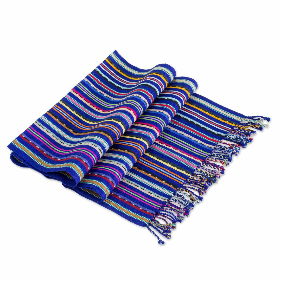 Blue and Multicolored Hand Woven Cotton Table Runner - Colors of my Land
