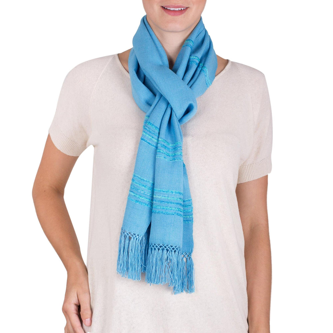 Blue and Turquoise Rayon Fiber Scarf - Mystic Maya Sky