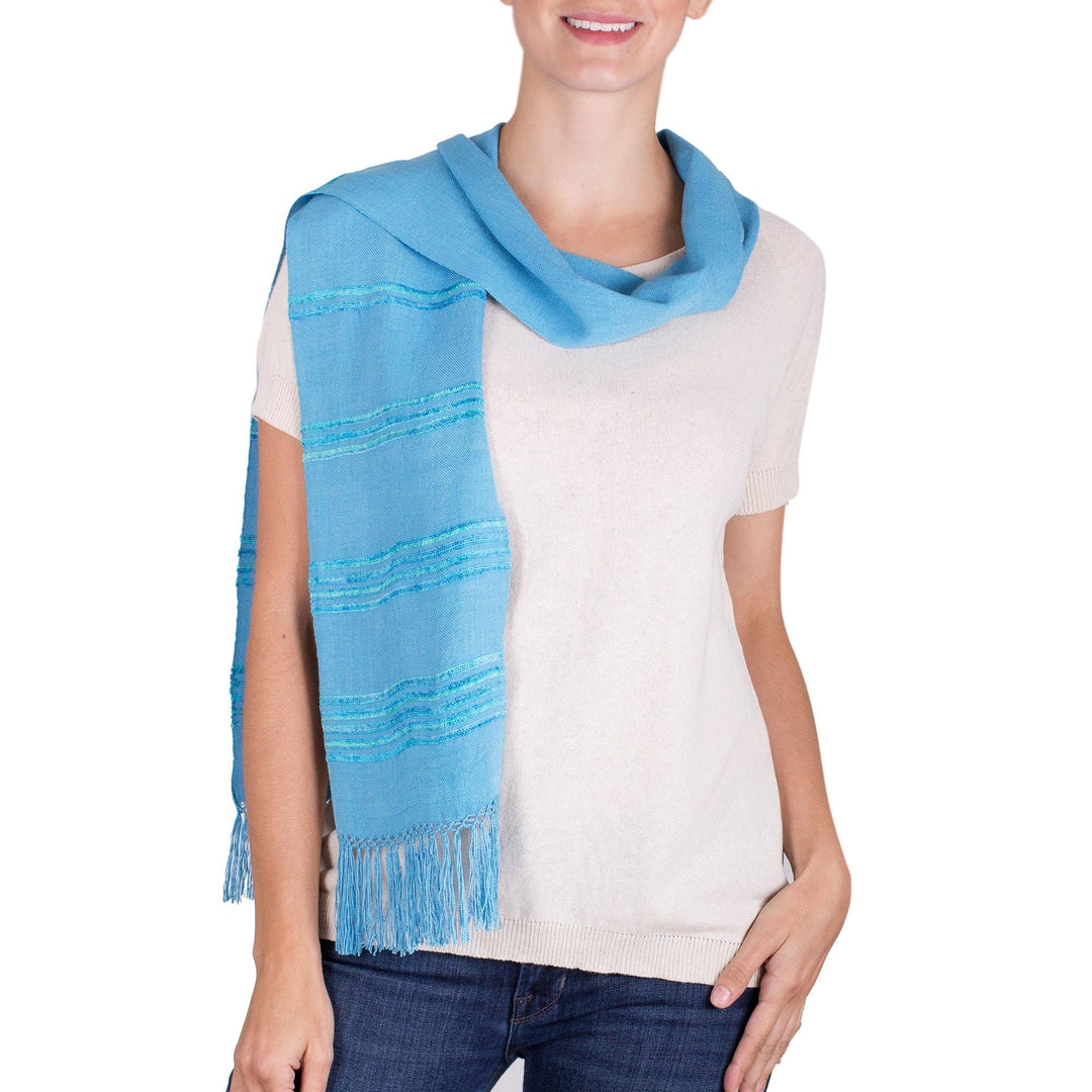 Blue and Turquoise Rayon Fiber Scarf - Mystic Maya Sky