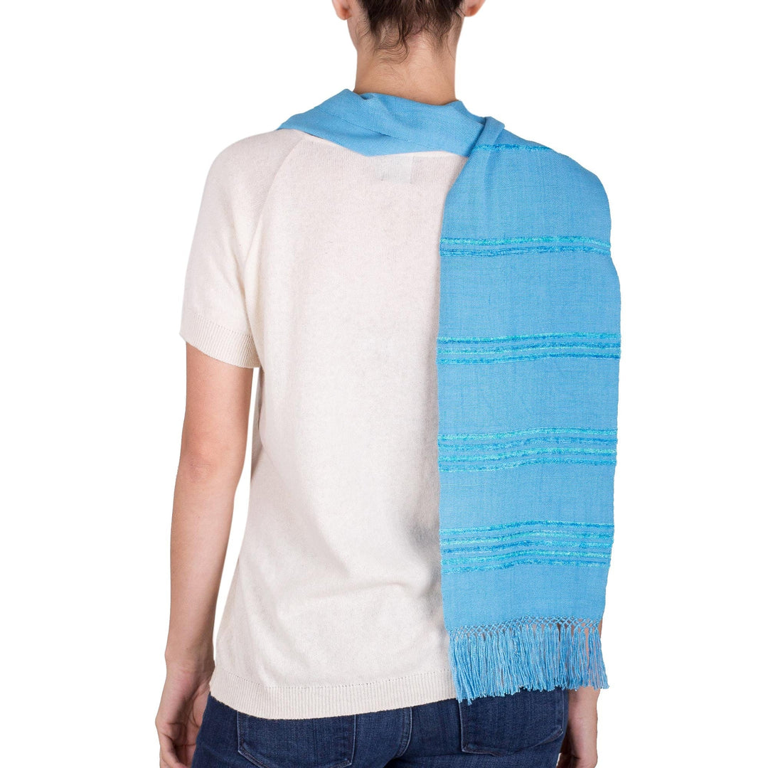 Blue and Turquoise Rayon Fiber Scarf - Mystic Maya Sky