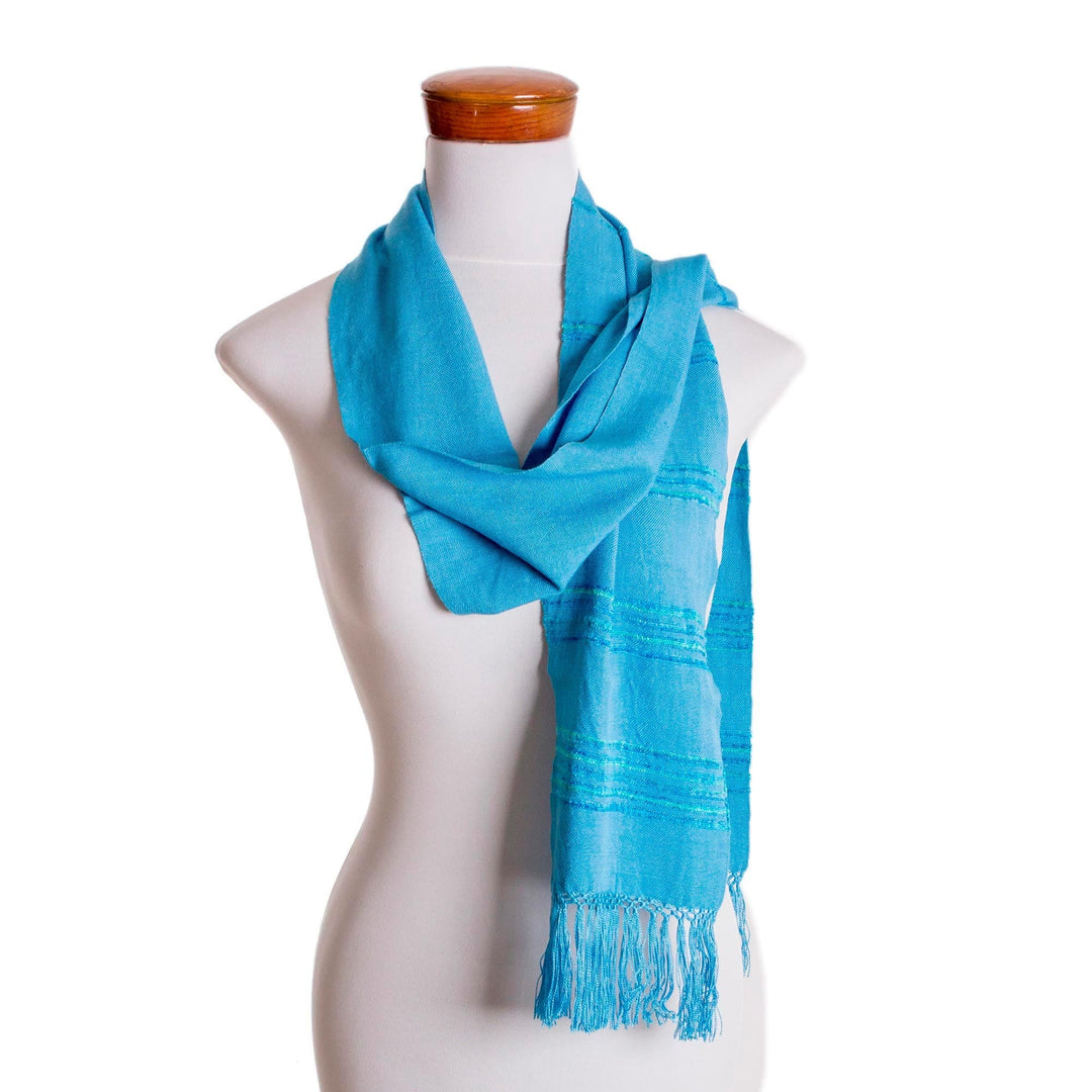 Blue and Turquoise Rayon Fiber Scarf - Mystic Maya Sky