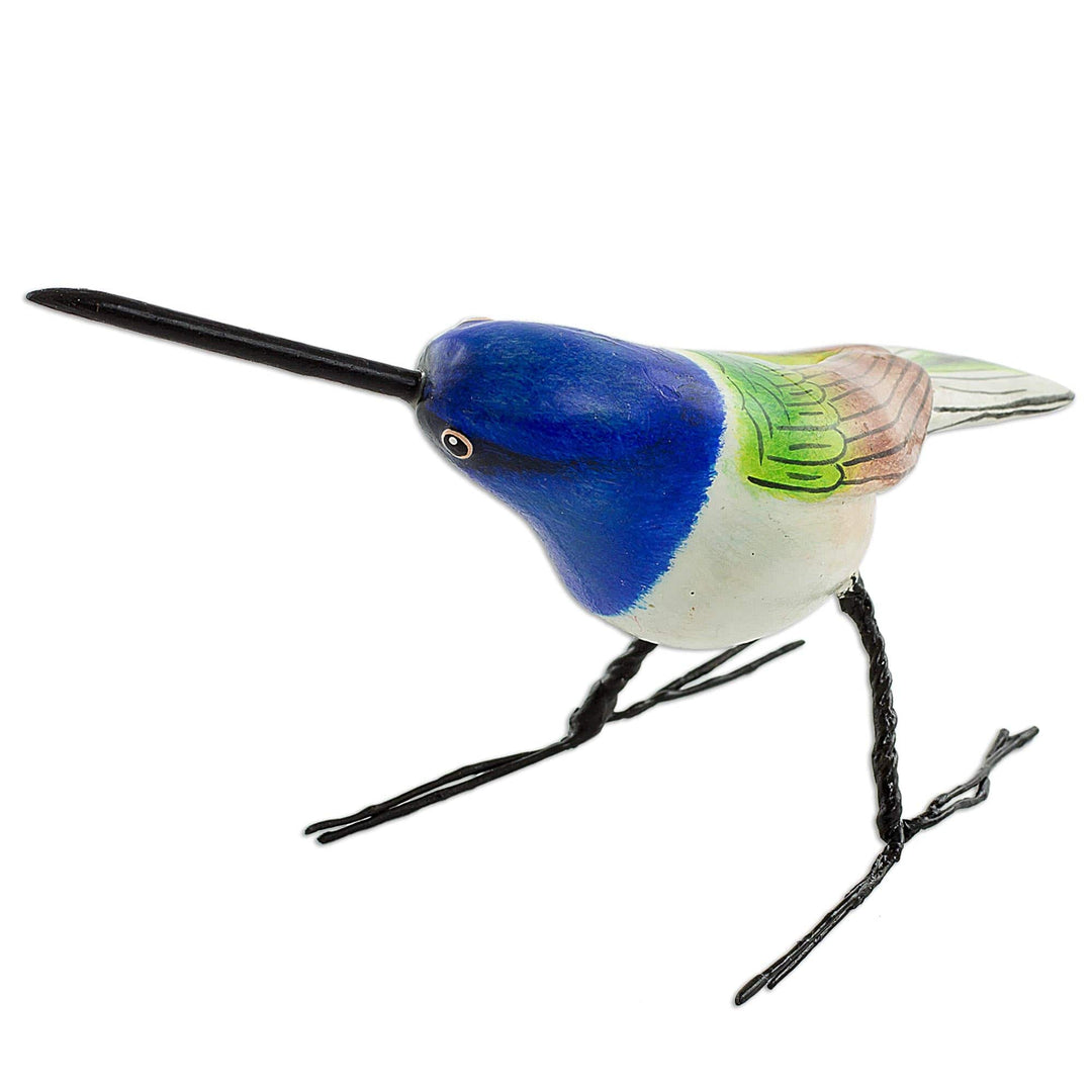 Guatemalan Handmade Jacobin Hummingbird Clay Bird Figurine - Jacobin Hummingbird