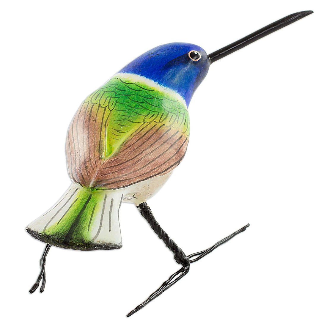 Guatemalan Handmade Jacobin Hummingbird Clay Bird Figurine - Jacobin Hummingbird