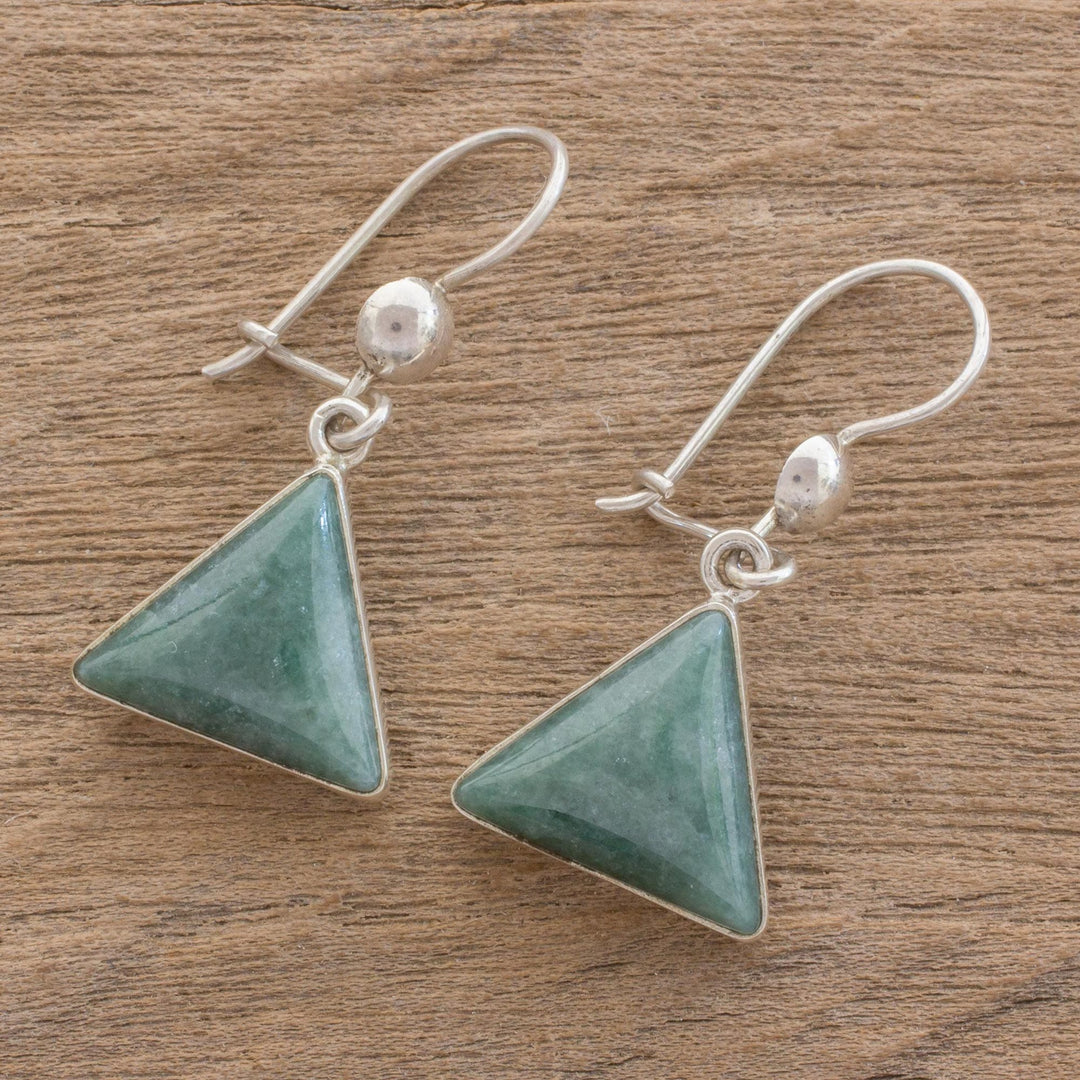 Green Triangular Jade Dangle Earrings from Guatemala - Green Triangle of Life