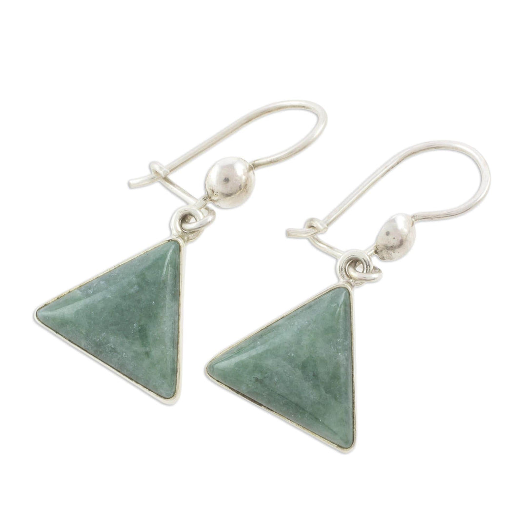 Green Triangular Jade Dangle Earrings from Guatemala - Green Triangle of Life