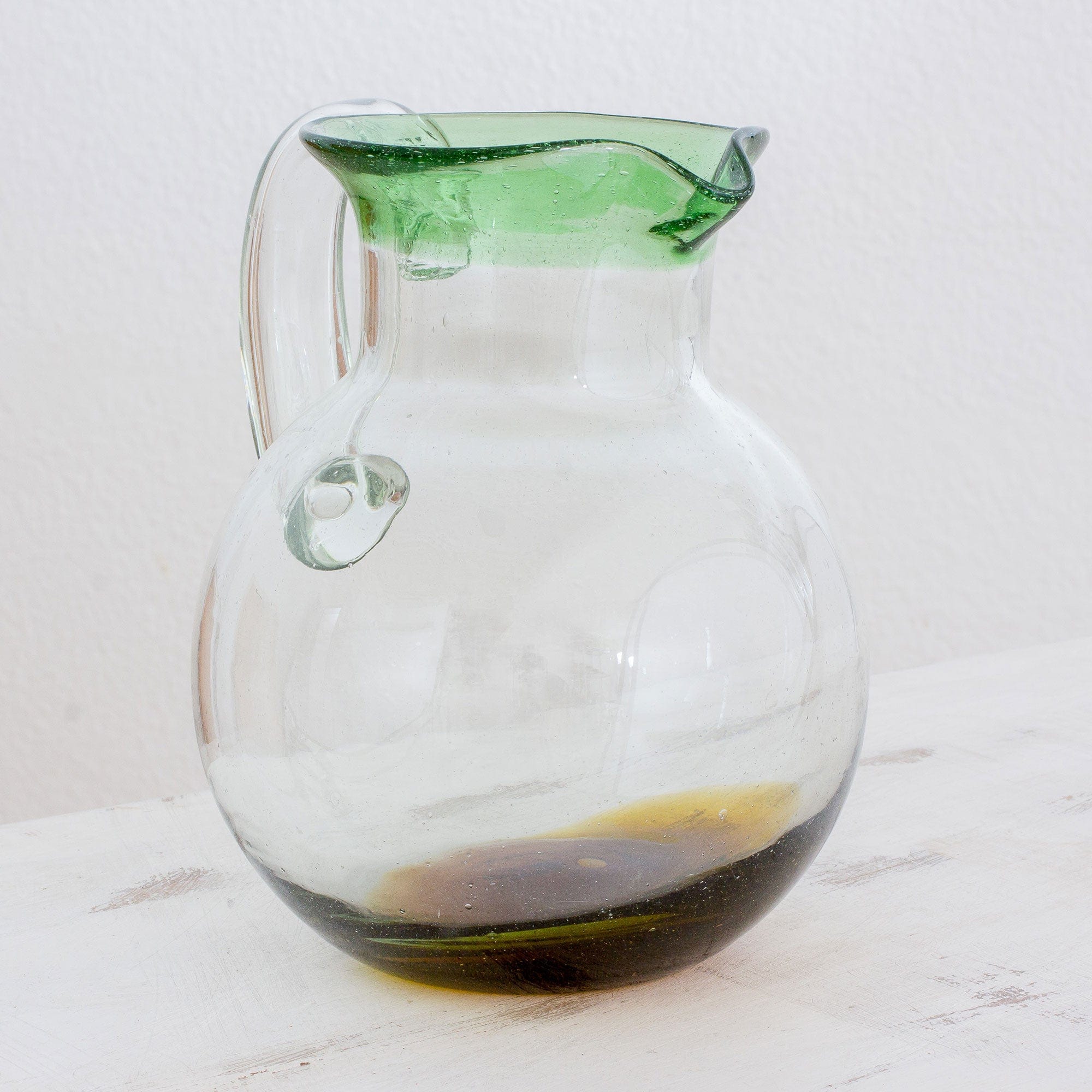 UNICEF Market  Handblown Small Recycled Glass Pitchers (Pair) - Clear Seas