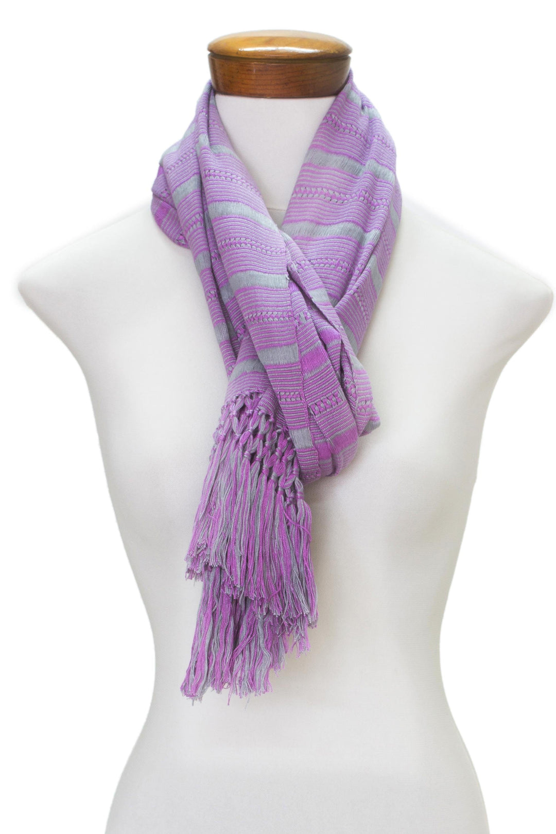 Hand Woven Purple Striped Rayon Wrap Scarf - Sweet Dance