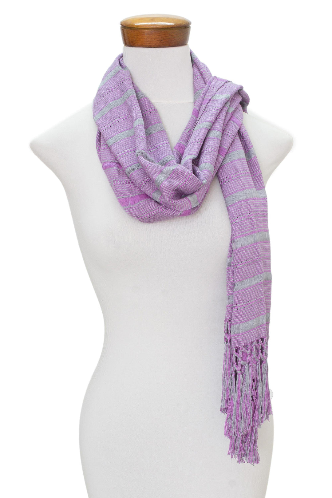 Hand Woven Purple Striped Rayon Wrap Scarf - Sweet Dance