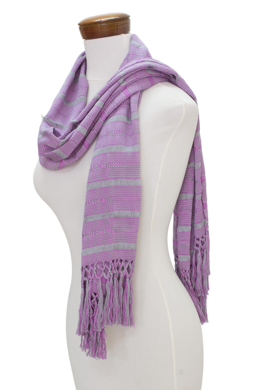 Hand Woven Purple Striped Rayon Wrap Scarf - Sweet Dance