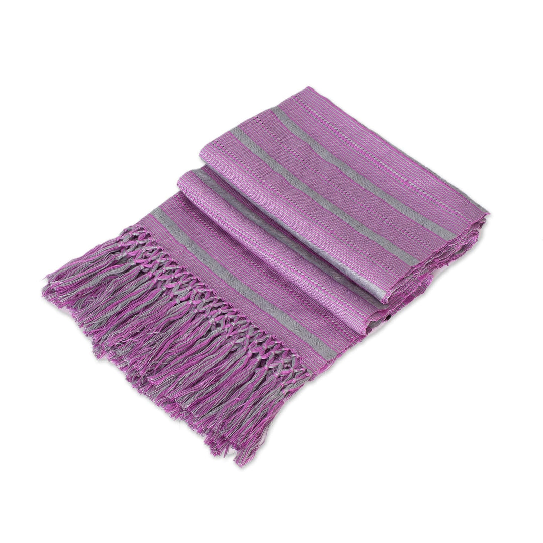 Hand Woven Purple Striped Rayon Wrap Scarf - Sweet Dance