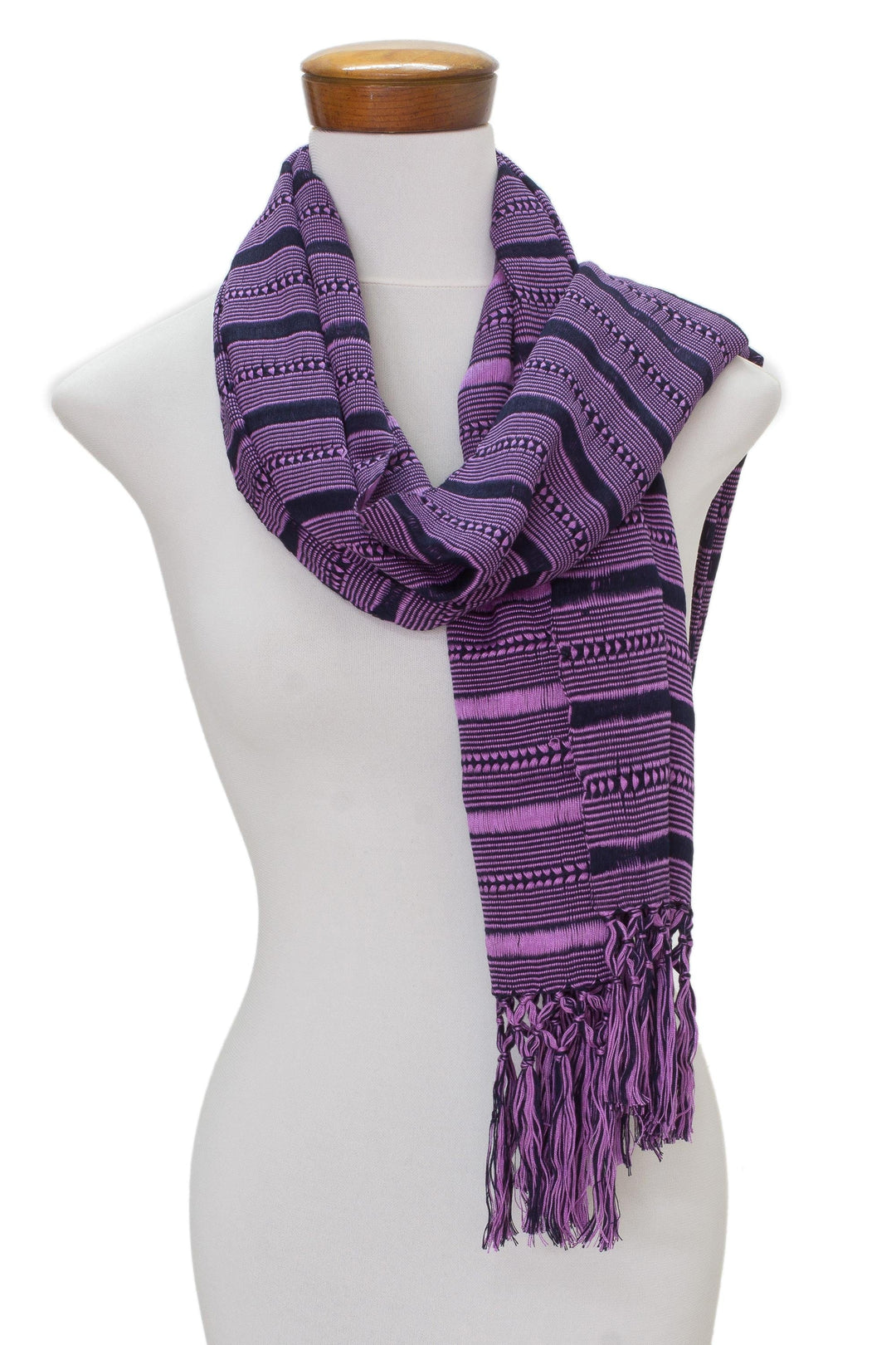 Hand Woven Purple Striped Rayon Wrap Scarf - Sweet Radiance