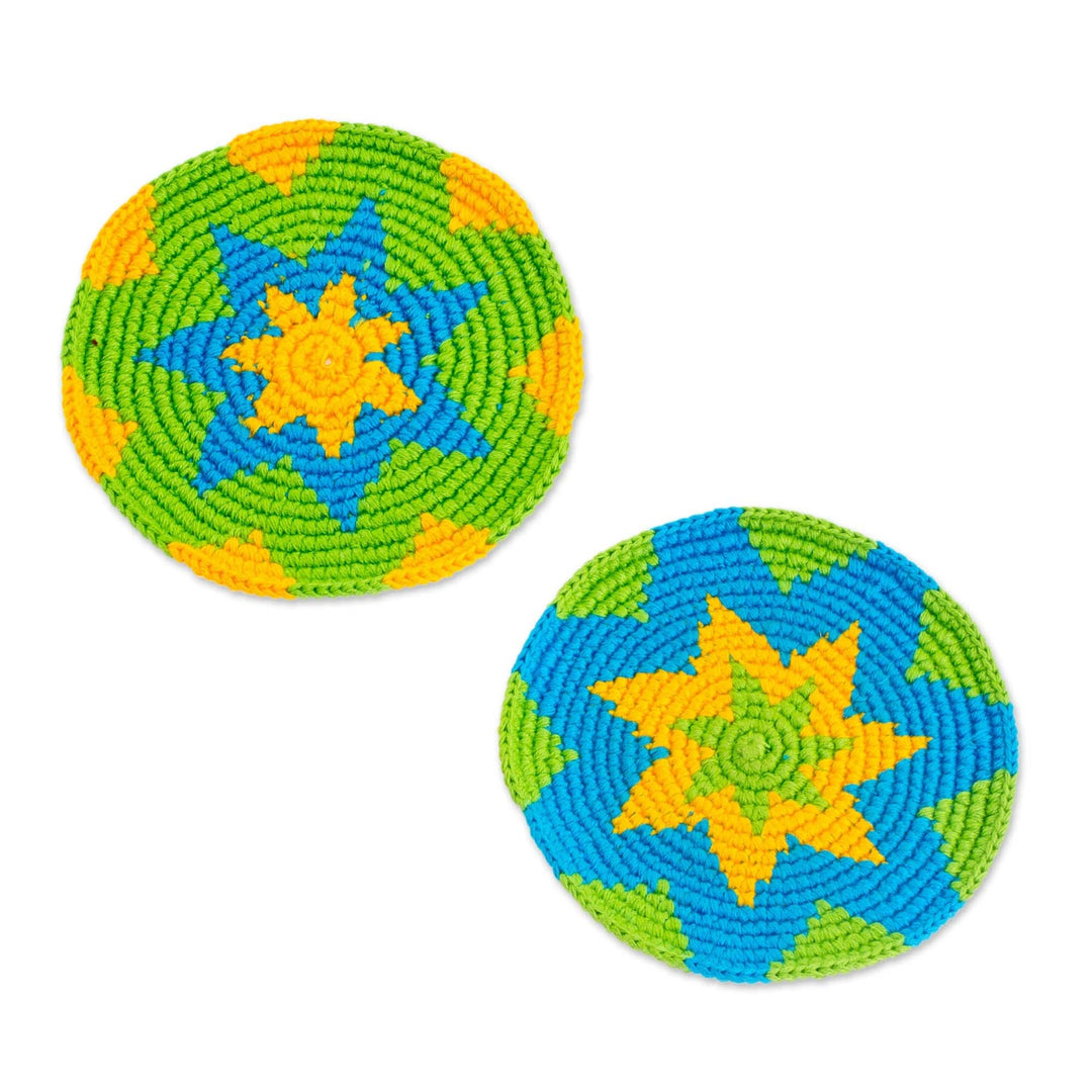 Bright Colorful Starburst Cotton Crochet Coasters (Set of 6) - Colorful Starburst