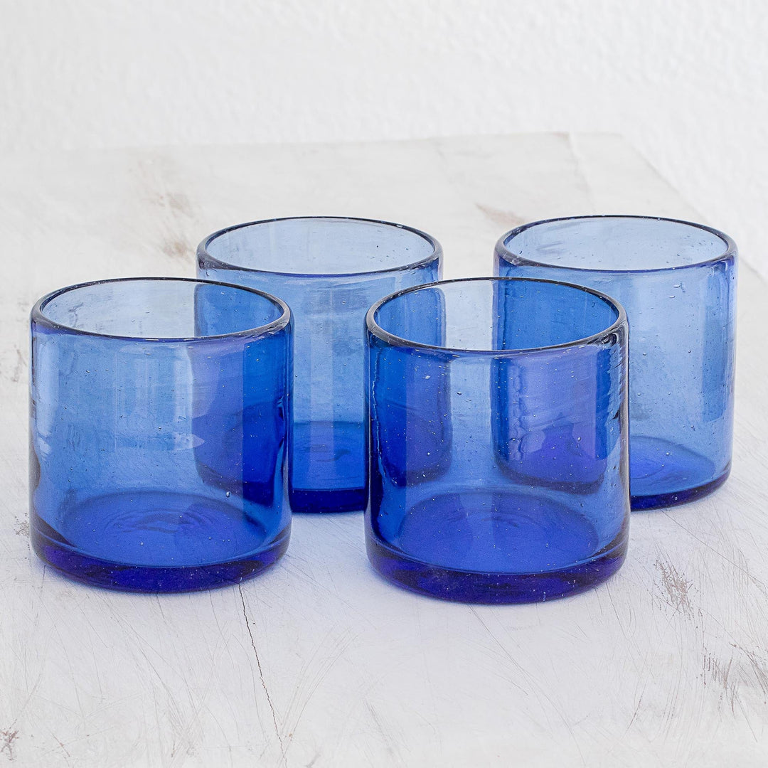 Recycled Glass Juice Glasses in Blue (Set of 4) - Profound Blue