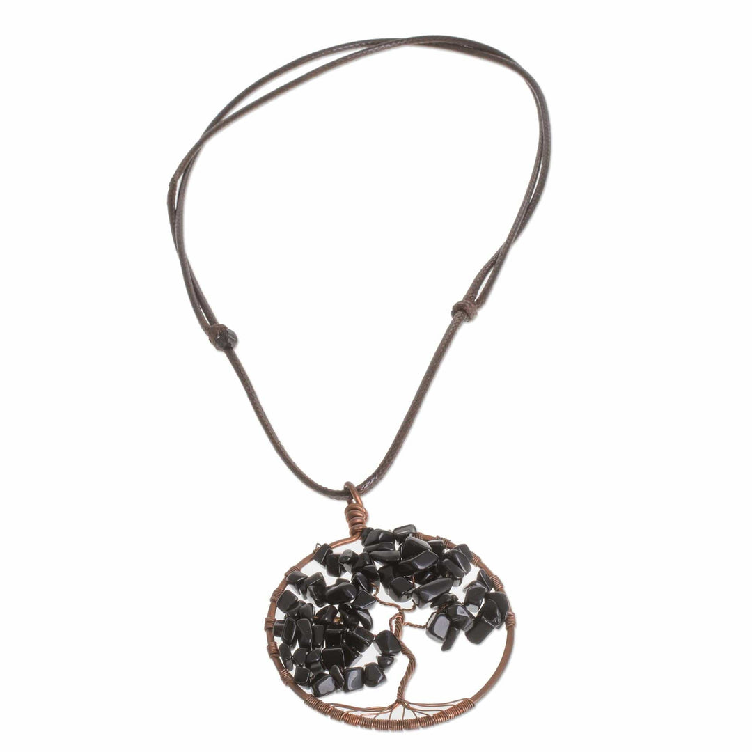 Onyx Gemstone Tree Aquarius Pendant Necklace - Aquarius Tree of Life