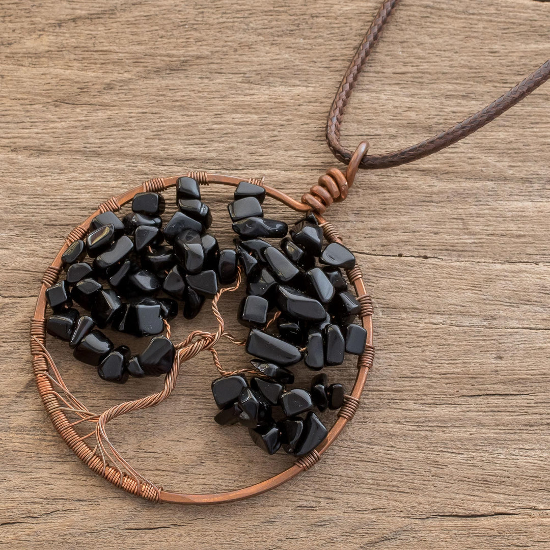 Onyx Gemstone Tree Aquarius Pendant Necklace - Aquarius Tree of Life