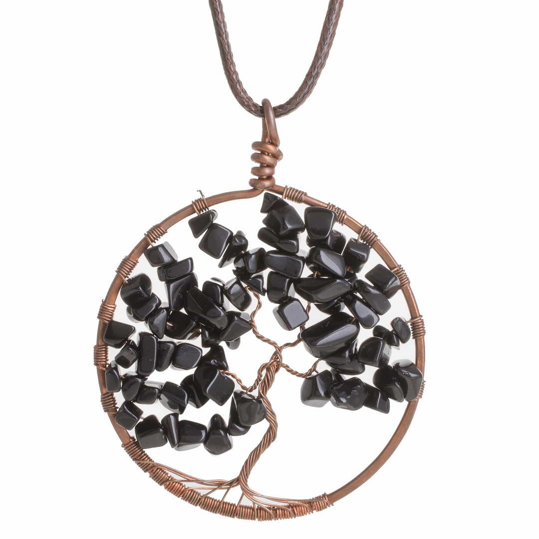 Onyx Gemstone Tree Aquarius Pendant Necklace - Aquarius Tree of Life