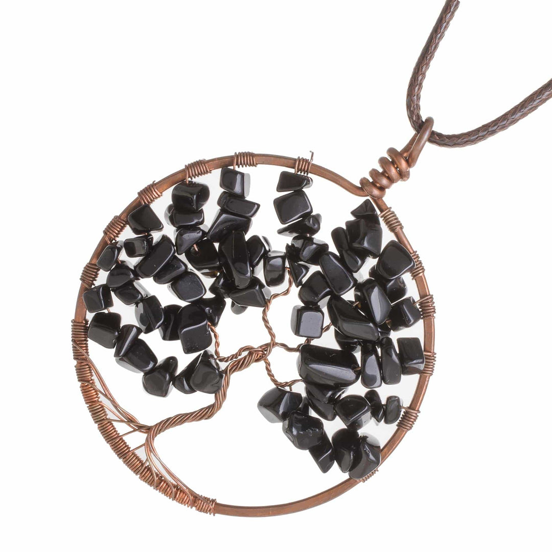 Onyx Gemstone Tree Aquarius Pendant Necklace - Aquarius Tree of Life
