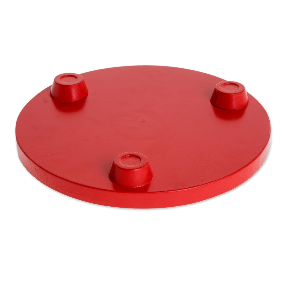 Decoupage Wood Trivet in Red from Costa Rica - Traditional Colors in Red