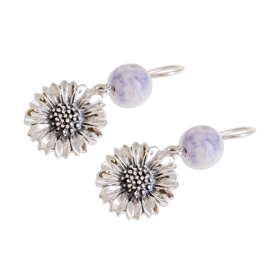 Floral Lilac Jade Dangle Earrings from Guatemala - Lilac Gerbera